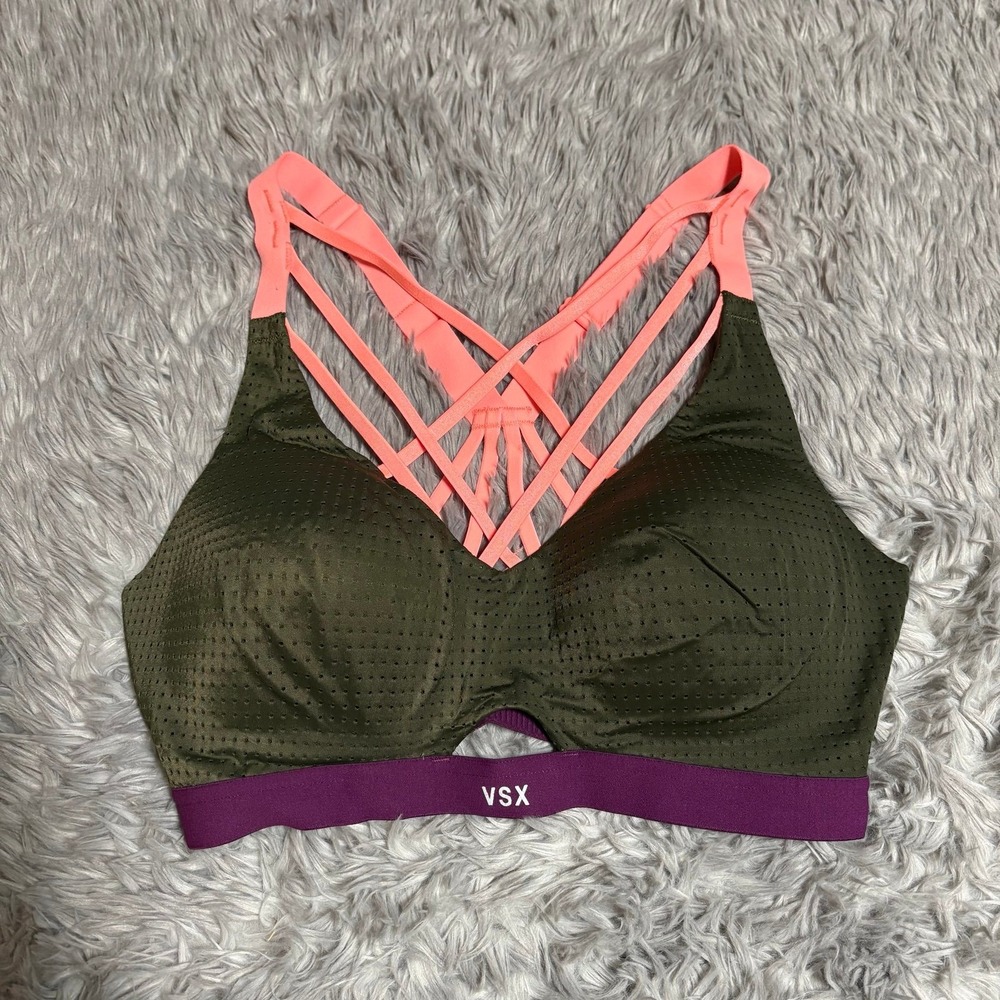 Victoria Secret Sport Padded Sports‎ Bra Olive Purple Pink Size 32D